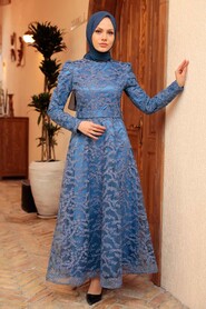  Luxorious İndigo Blue Modest Prom Dress 3330IM - 2