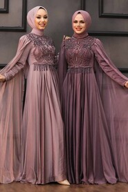  Luxorious Mink Hijab Islamic Clothing Evening Dress 22162V - 4