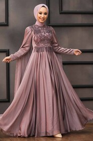  Luxorious Mink Hijab Islamic Clothing Evening Dress 22162V - 2