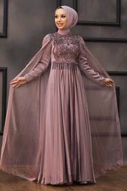  Luxorious Mink Hijab Islamic Clothing Evening Dress 22162V - 3