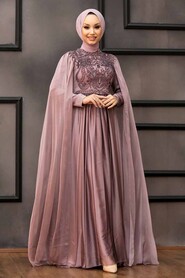  Luxorious Mink Hijab Islamic Clothing Evening Dress 22162V - 1