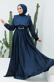  Luxorious Navy Blue Hijab Engagement Dress 3378L - 1