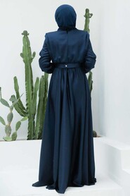  Luxorious Navy Blue Hijab Engagement Dress 3378L - 2