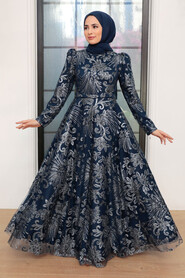  Luxorious Navy Blue Hijab Engagement Gown 22662L - 3