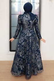  Luxorious Navy Blue Hijab Engagement Gown 22662L - 5