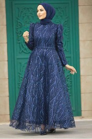  Luxorious Navy Blue Hijab Islamic Prom Dress 22851L - 1