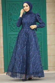  Luxorious Navy Blue Hijab Islamic Prom Dress 22851L - 2