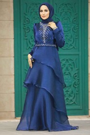  Luxorious Navy Blue Islamic Clothing Evening Dress 38221L - 2