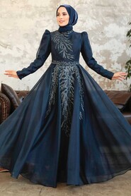  Luxorious Navy Blue Islamic Clothing Prom Dress 2268L - 2