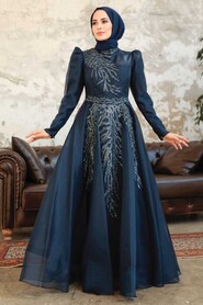  Luxorious Navy Blue Islamic Clothing Prom Dress 2268L - 1