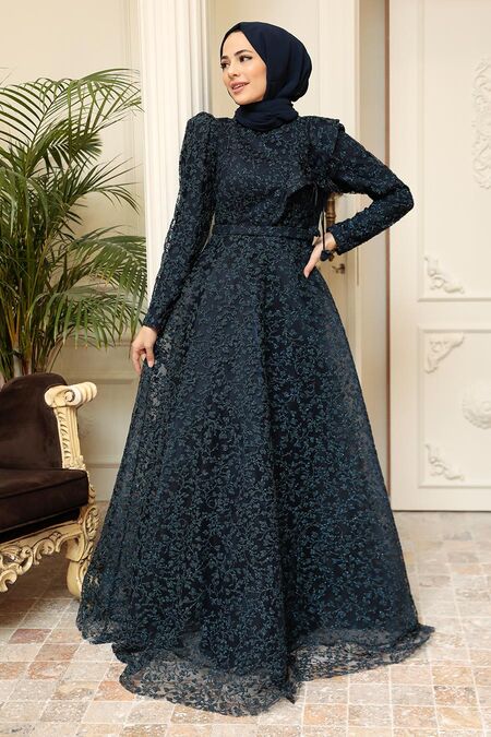  Luxorious Navy Blue Islamic Wedding Dress 22421L - NEVA STYLE