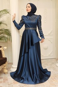  Luxorious Navy Blue Modest Evening Dress 22671L - 1