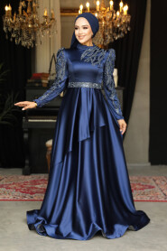  Luxorious Navy Blue Modest Evening Dress 22671L - 2