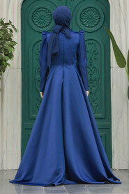  Luxorious Navy Blue Modest Evening Gown 2295L - 3