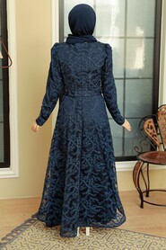 Neva Style - Luxorious Navy Blue Modest Prom Dress 3330L - Thumbnail