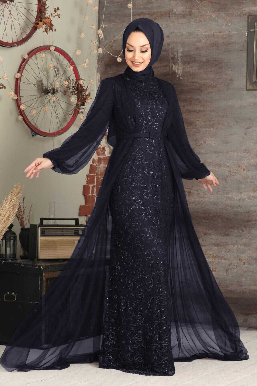 Neva Style - Luxorious Navy Blue Muslim Evening Gown 5383L
