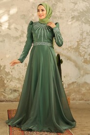 Neva Style - Luxury Almond Green Muslim Evening Gown 3774CY - Thumbnail