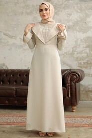  Luxury Beige Islamic Bridesmaid Dress 38091BEJ - 3