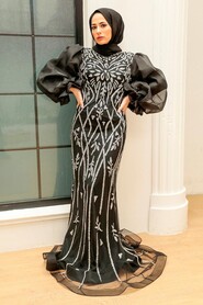  Luxury Black Hijab Prom Dress 8321S - 1