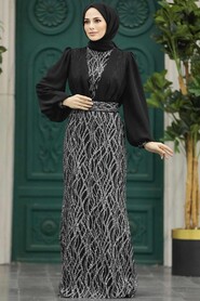  Luxury Black Islamic Clothing Evening Gown 22213S - Thumbnail