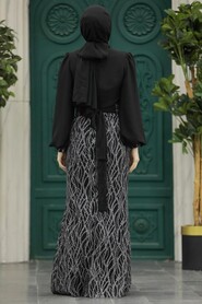  Luxury Black Islamic Clothing Evening Gown 22213S - Thumbnail