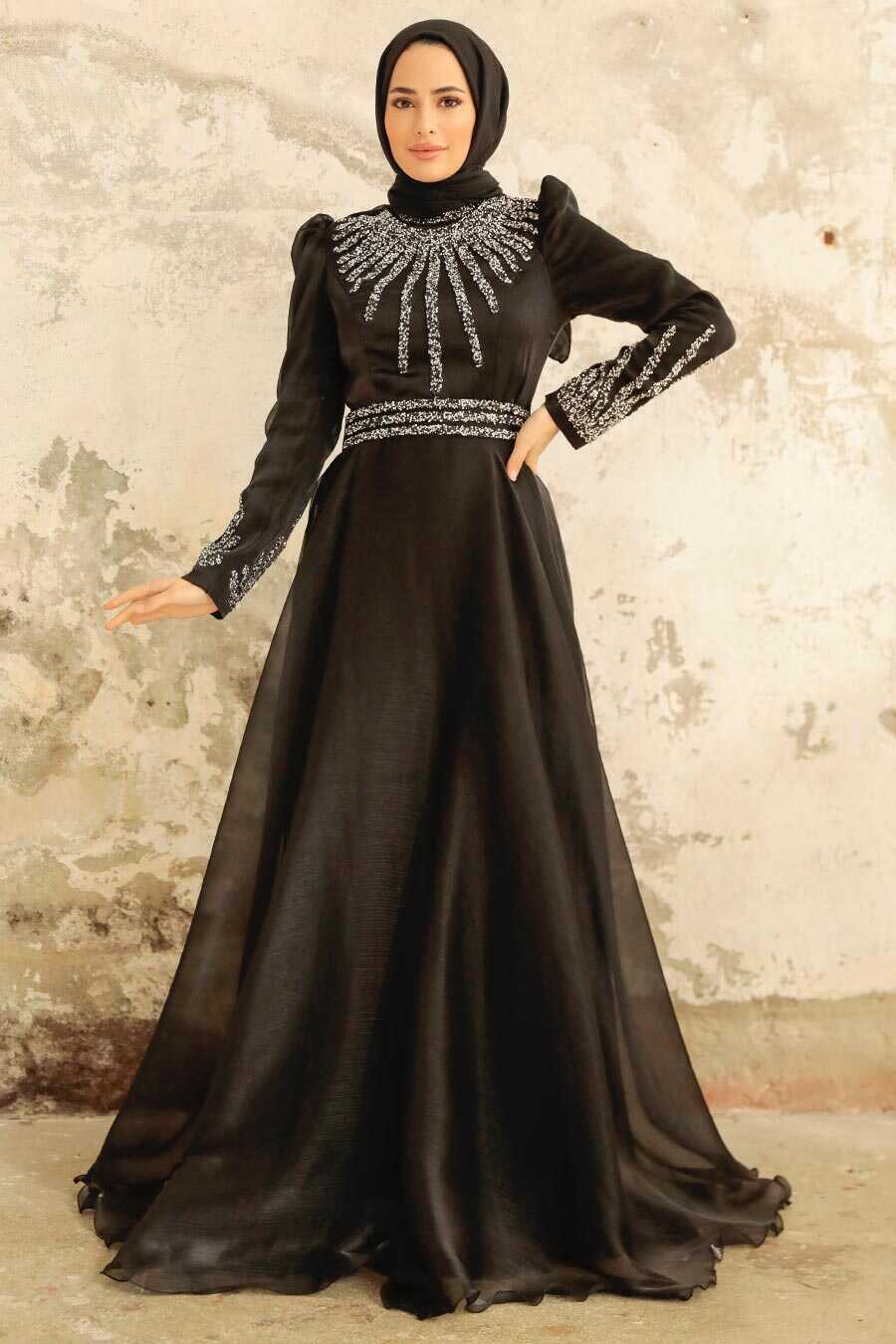 Neva Style - Luxury Black Muslim Evening Gown 3774S