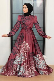  Luxury Claret Red Islamic Bridesmaid Dress 3432BR - 2