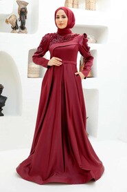 Luxury Claret Red Islamic Dress 22351BR - 3