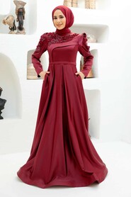  Luxury Claret Red Islamic Dress 22351BR - 2