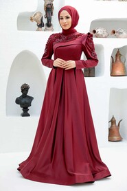  Luxury Claret Red Islamic Dress 22351BR - 1