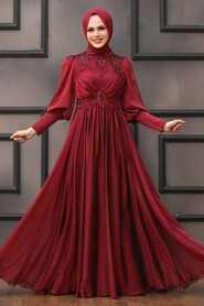  Luxury Claret Red Modest Prom Dress 22101BR - 1