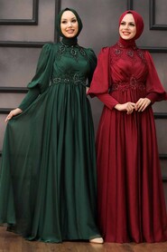  Luxury Claret Red Modest Prom Dress 22101BR - 3