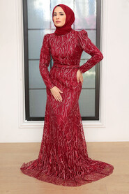  Luxury Claret Red Muslim Fashion Wedding Dress 22633BR - 1
