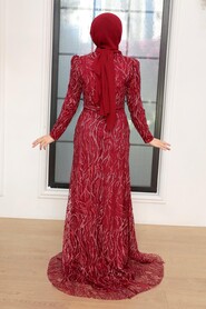  Luxury Claret Red Muslim Fashion Wedding Dress 22633BR - 4