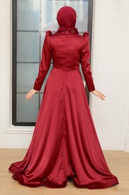 Neva Style - Luxury Claret Red Muslim Long Sleeve Dress 22640BR - Thumbnail