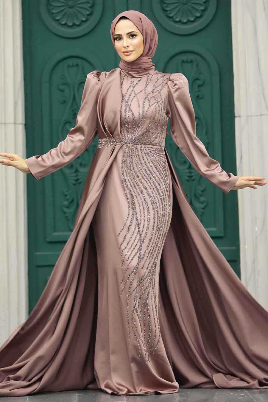 Neva Style - Luxury Copper Hijab Wedding Dress 23221BKR