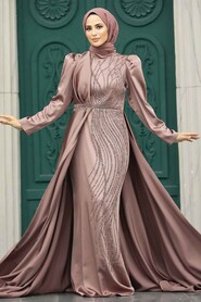 Neva Style - Luxury Copper Hijab Wedding Dress 23221BKR - Thumbnail