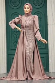 Neva Style - Luxury Copper Hijab Wedding Dress 23221BKR - Thumbnail