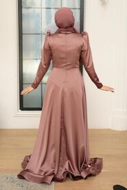 Neva Style - Luxury Copper Muslim Long Sleeve Dress 22640BKR - Thumbnail