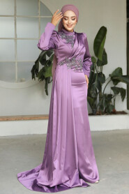  Luxury Dark Lila Hijab Evening Dress 22830KLILA - 2
