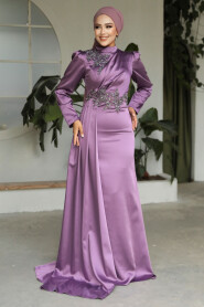  Luxury Dark Lila Hijab Evening Dress 22830KLILA - 1