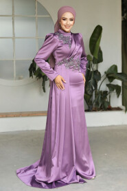  Luxury Dark Lila Hijab Evening Dress 22830KLILA - 3