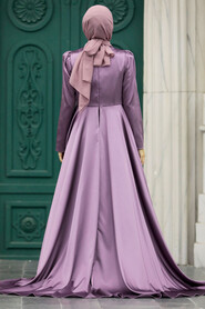 Neva Style - Luxury Dark Lila Hijab Wedding Dress 23221KLILA - Thumbnail