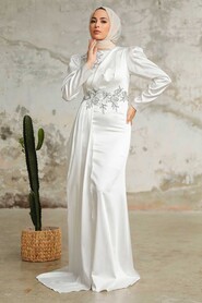  Luxury Ecru Hijab Evening Dress 22830E - 1