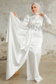  Luxury Ecru Hijab Evening Dress 22830E - 3
