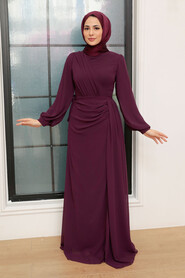  Plus Size Plum Color Modest Wedding Dress 5711MU - NEVA STYLE