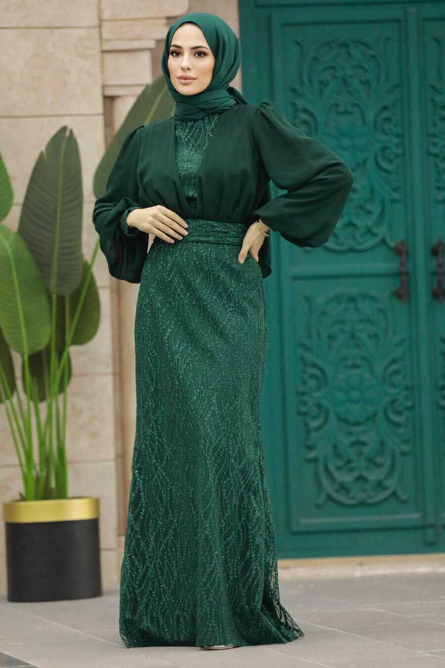 Neva Style - Luxury Emerald Green Islamic Clothing Evening Gown 22213ZY