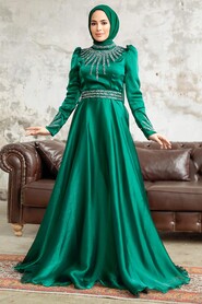 Neva Style - Luxury Emerald Green Muslim Evening Gown 3774ZY - Thumbnail