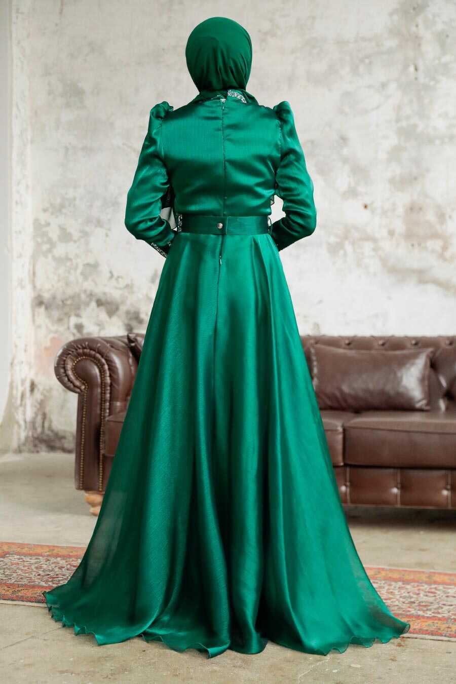 Neva Style - Luxury Emerald Green Muslim Evening Gown 3774ZY