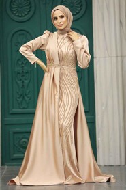 Neva Style - Luxury Gold Hijab Wedding Dress 23221GOLD - Thumbnail
